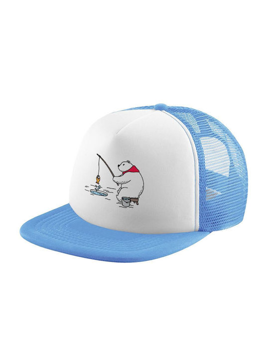 Koupakoupa Kids' Hat Jockey Fabric Αρκούδα Ψαρεύει Light Blue