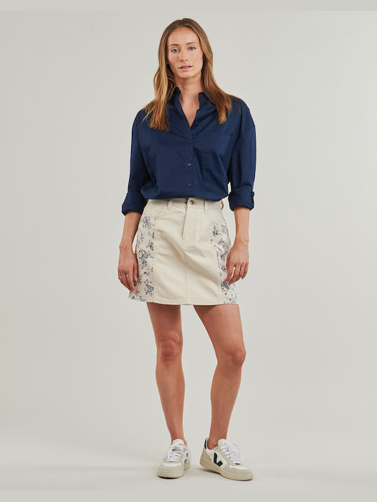 Pepe Jeans Denim Mini Skirt in Beige color