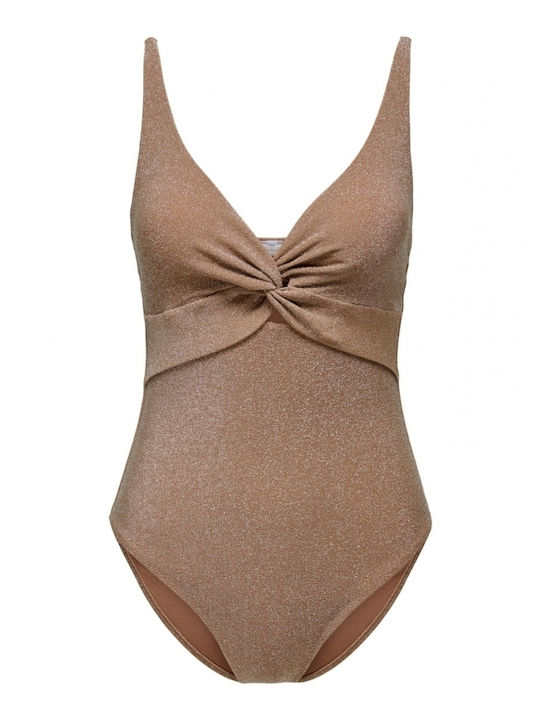 Only One-Piece Swimsuit with Open Back Light Brown