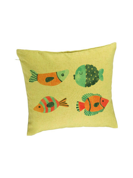 Decorative Pillow Multicolor Fish Pattern 40x40 Cm Green Removable Cover Piping