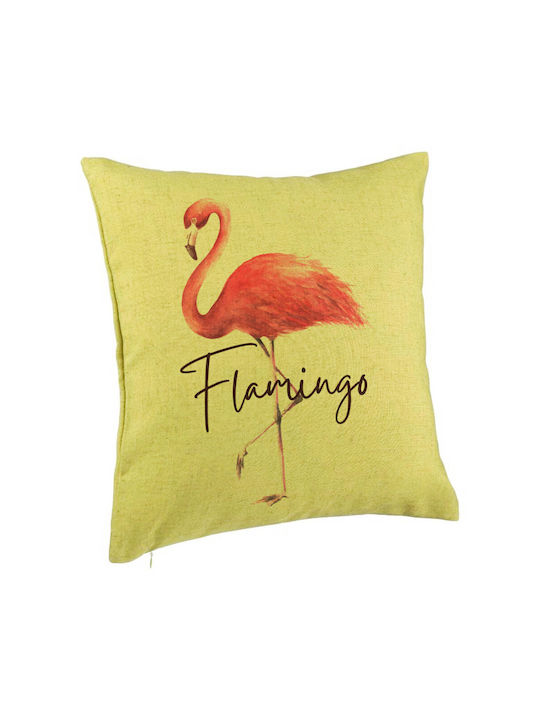 Decorative Pillow Flamingo Model 40x40 Cm Green Removable Cover Piping