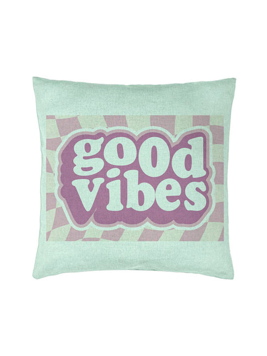 Decorative Pillow Good Vibes Model 40x40 Cm Mint Green Removable Cover Piping