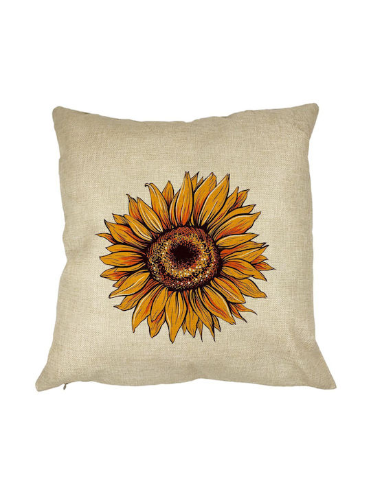 Decorative Sunflower Square Pillow 40x40 Cm Removable Cover Piping