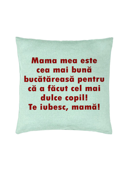 Decorative Pillow Model Model Mom I Love You 6 40x40 Cm Mint Green Detachable Cover Piping