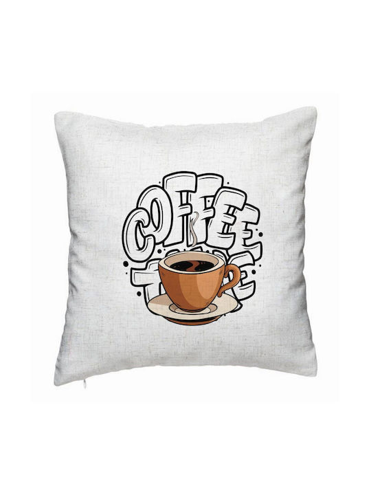 Decorative Cushion Coffee Lover Model 40x40 Cm Dirty White Removable Cover Piping