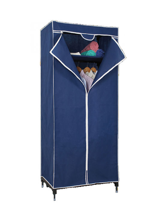 Dulap din material textil cu fermoar și rafturi în culoarea Albastru 75x45x160cm