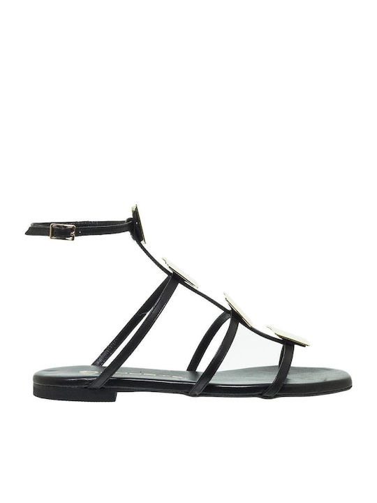 Mourtzi Leather Women's Flat Sandals in Black C...