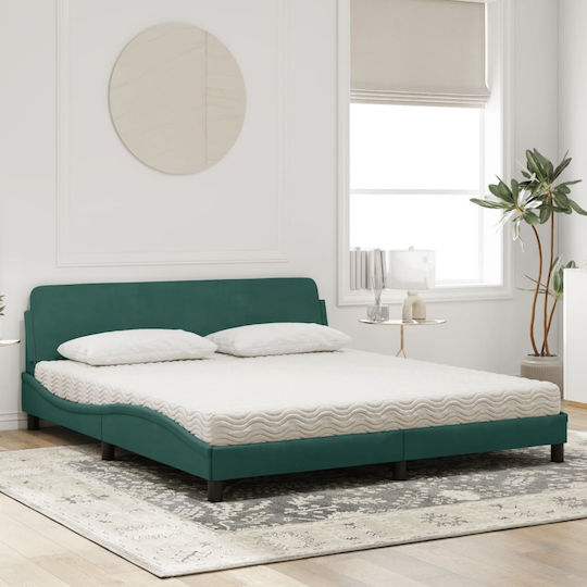 vidaXL King Size Bett mit Stoff Dunkelgrün mit Lattenrost & Matratze 180x200cm