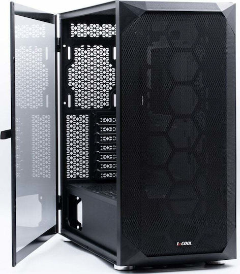 1stCOOL Wind Storm Gaming Midi-Turm Computergehäuse mit Seitenfenster und RGB-Beleuchtung Schwarz