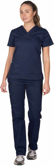 Alezi Women's Navy Blue Pants & Blouse Set Cotton and Polyester