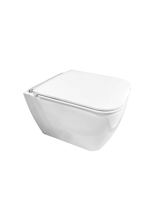 Rak Ceramics Metropolitan Λεκάνη Κρεμαστή Rimless με Slim Κάλυμμα Duroplast Soft Close Λευκή