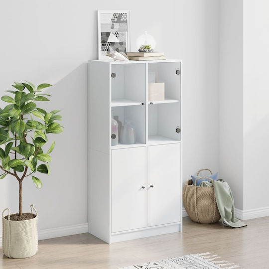 Living Room Display Cabinet made of Particle Board with Windowed White 68x37x142cm