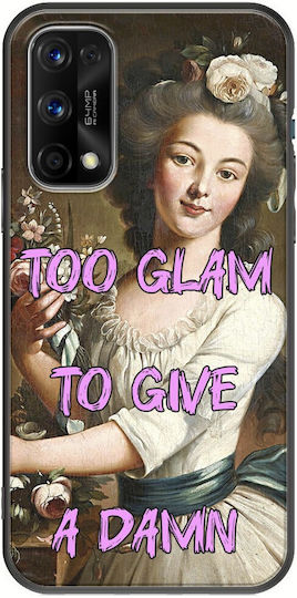 Винтидж калъф за мобилен телефон Lady Too Glam To Give A Damn за Realme 7 5g, черен TPU, черен силикон