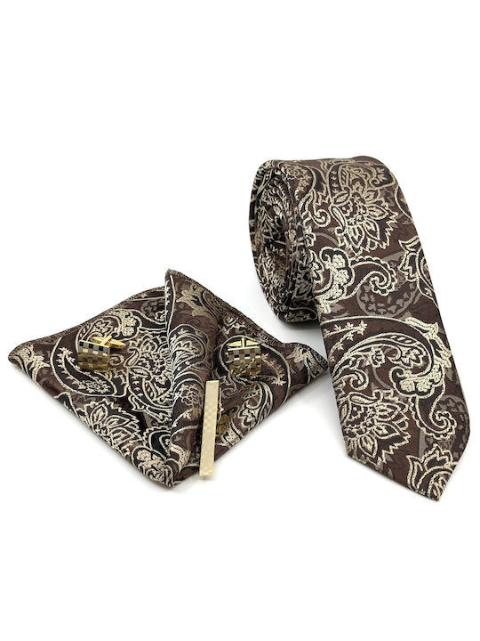 Legend Accessories Herren Krawatten Set Gedruckt in Braun Farbe
