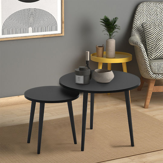 Rundes Zentral Kaffeetisch Roma Holz Schwarz 2Stücke M60xL60xH46cm