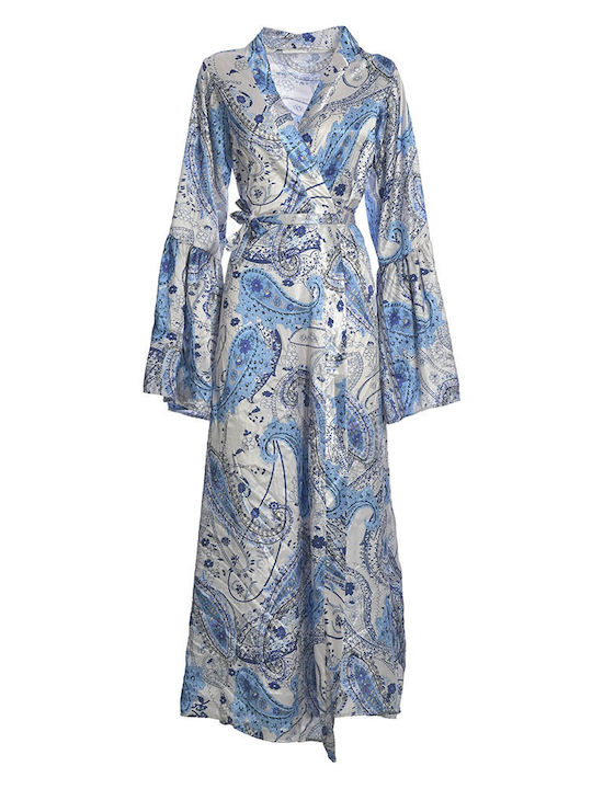 Ble Resort Collection Women's Maxi Kimono Beachwear Blue/white