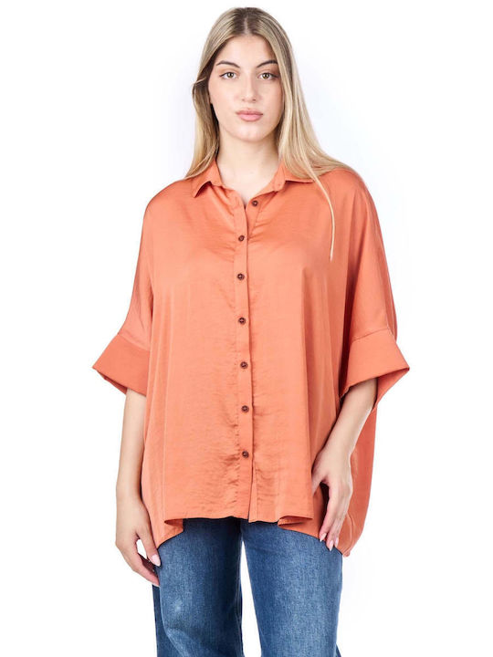 Moutaki Women's Satin Long Sleeve Shirt Orange