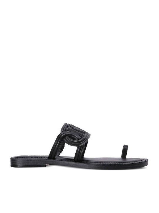 Alma Flat Leather Women's Flat Sandals in Black Color
