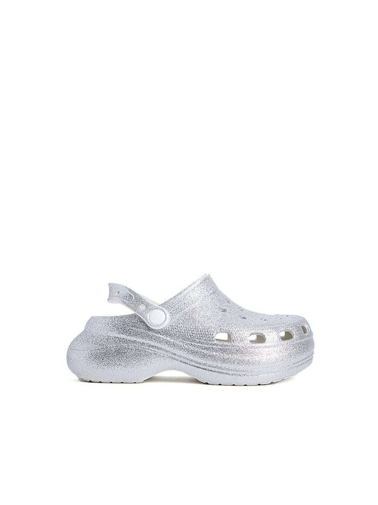 Perforated Women's Silver Clogs
