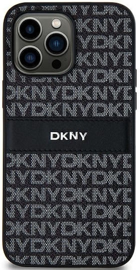 DKNY Leather Mono Stripe & Metal Logo Back Cover Plastic / Piele Negru (Galaxy S24+)