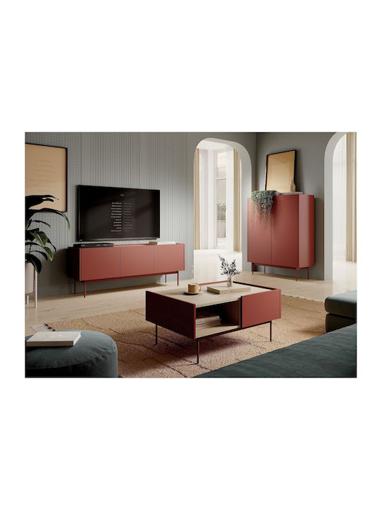 Rectangular Central Coffee Table Wooden with Drawers Red and Natural M97xW65xH45cm