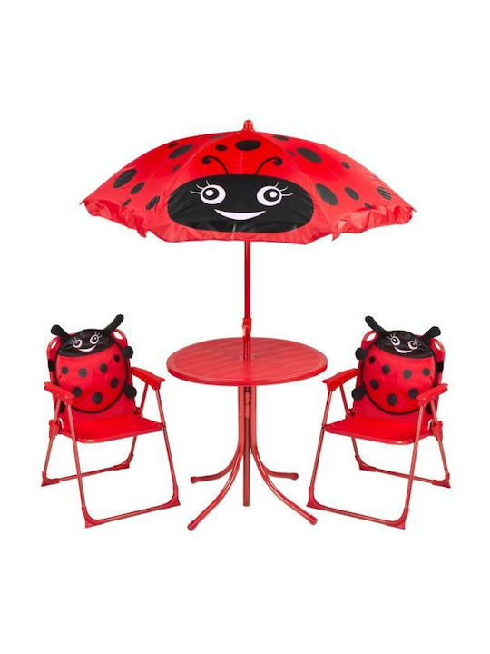 Garden Patio Furniture Set Children Foldable Red Ladybug Model 1 Table Umbrella 2 Chairs Melisenda