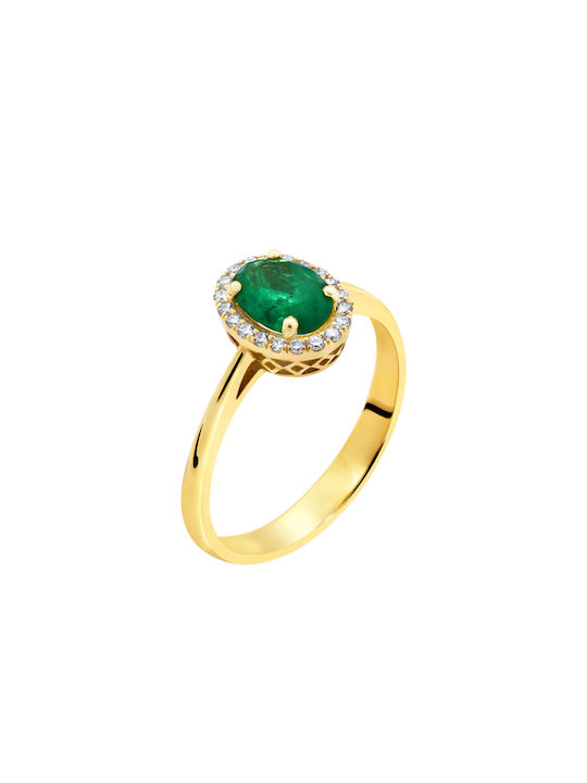 Ring Rosette Emerald & Diamonds Gold K18 P-70770 Yellow Gold K18