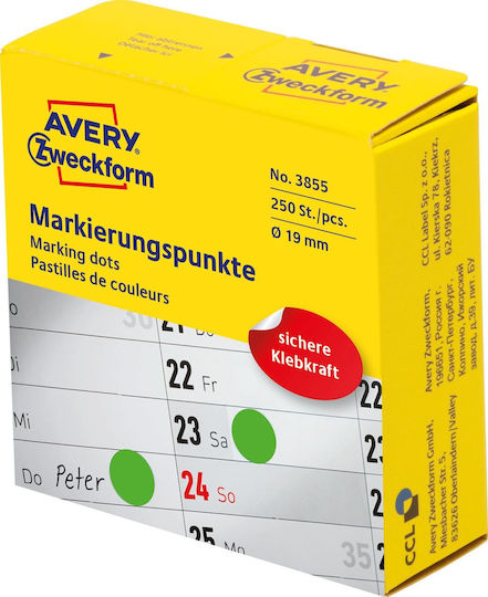 Avery 250бр Малки самозалепващи етикети Кръгли в Зелен цвят 19мм