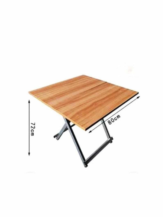 Outdoor Dinner Foldable Table with Wood Surface and Metal Frame Beige 80x80x72cm