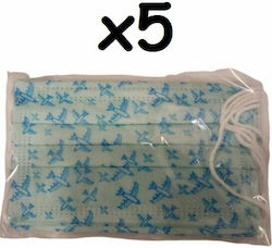 Einweg-Kinder-Schutzmasken Poli Blaue Flugzeuge 5 Stück