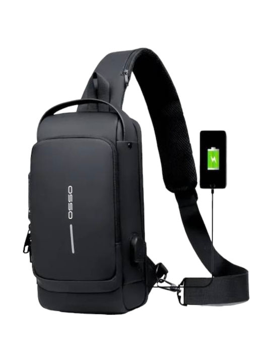 Osso 3l USB порт Мъжка Чанта За през гърди Черна