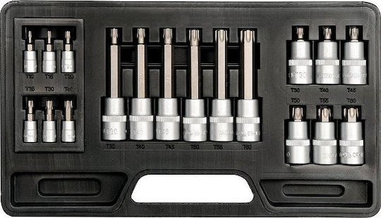 Yato Καρυδάκια με Μύτες Torx και Καρέ Υποδοχής 1/2'' Σετ 18τμχ