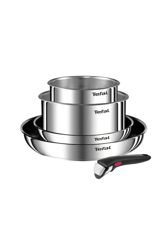 Tefal Ingenio Emotion Σετ Μαγειρικά Σκεύη από Ανοξείδωτο Ατσάλι Silver με Αντικολλητική Επίστρωση 5τμχ