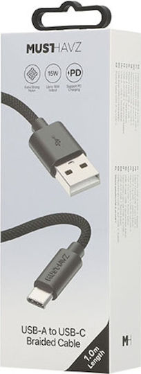 Musthavz Geflochten USB 2.0 Kabel USB-C männlich - USB-A Schwarz 1m