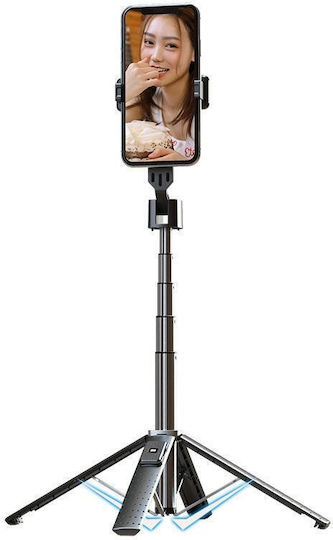 Live Selfie-Stick Handy-Stative Bluetooth mit Aufhelllicht Grau
