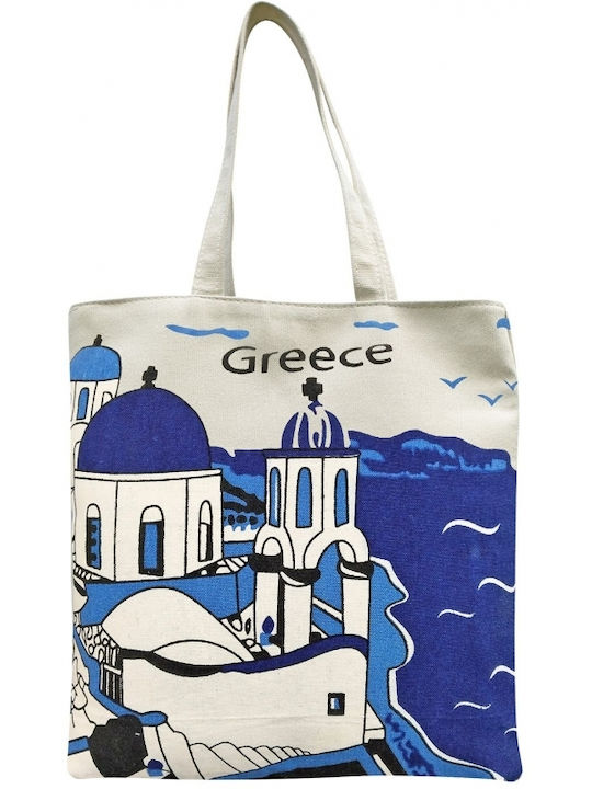 Summertiempo Greek Island Stoff Strandtasche Blau