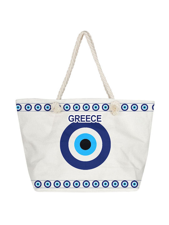 Summertiempo Fabric Beach Bag with design Eye White