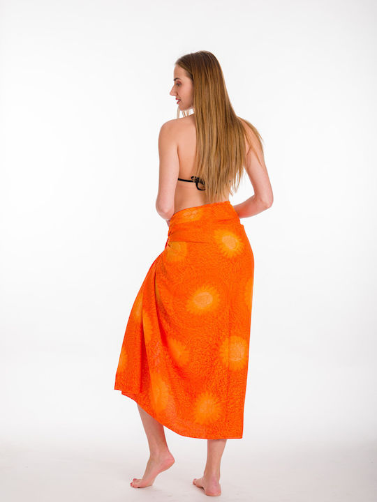 Pareo with Print with Print and Fringes Orange