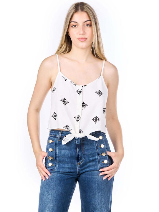 Only Damen Sommerliches Crop Top Leinen Weiß