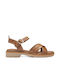 Tamaris Leather Women's Flat Sandals in Tabac Brown Color