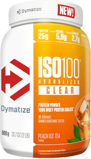 Dymatize Iso 100 Hydrolyzed Clear Protein Molke Glutenfrei mit Geschmack Pfirsich-Eistee 900gr