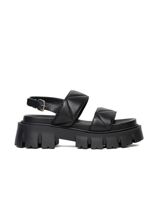 Tsakiris Mallas Leather Women's Sandals Black