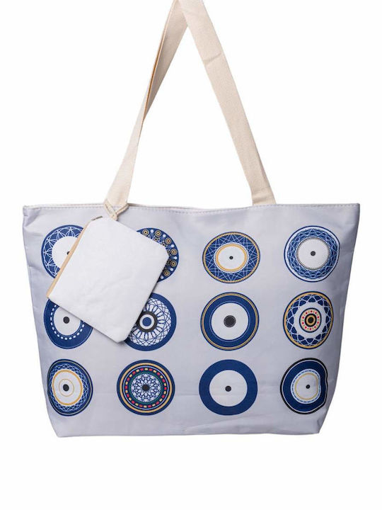 Beach Bag made of Canvas with Wallet with design Eye White
