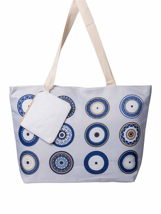 Beach Bag from Canvas with Wallet with design Eye White