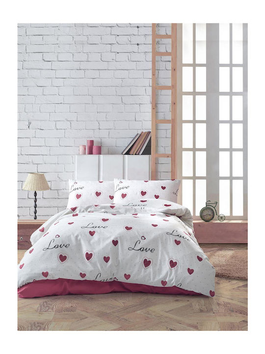 Dimcol Έρως Σετ Σεντόνια Μονά 160x240εκ. 301 White-red (3τμχ)