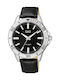 Q&Q Men's Watch Battery with Black Leather Strap