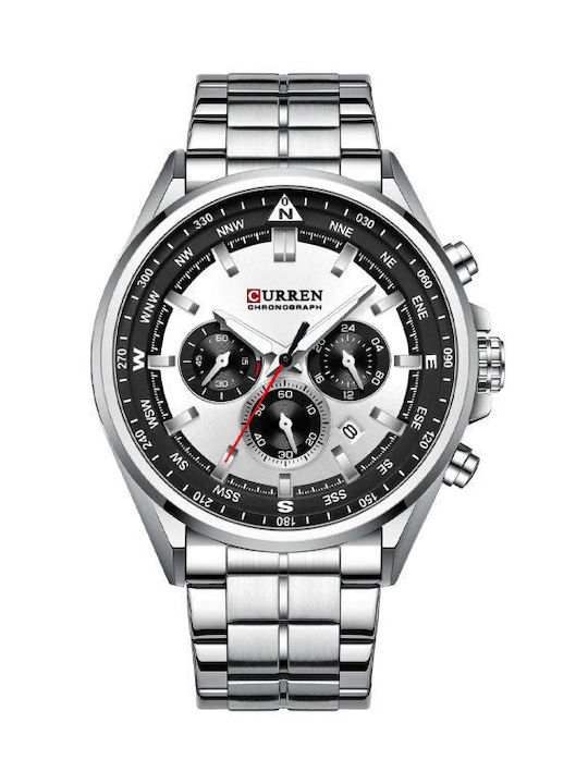 Curren 8399 Watch Chronograph Battery with Silver Metal Bracelet