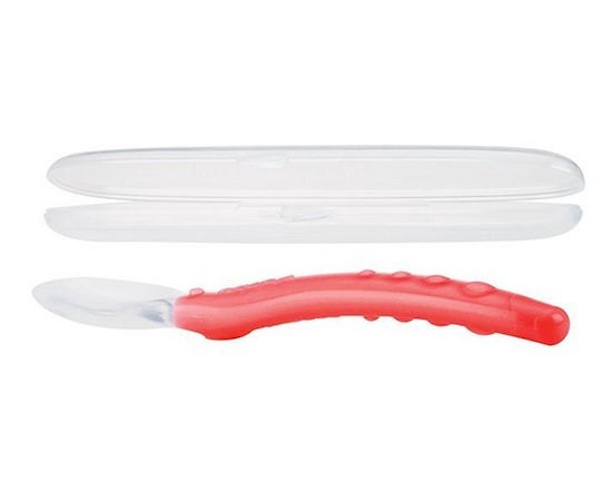 Nuby Baby Set with Fork made of Silicone in Case for 3+ months Red