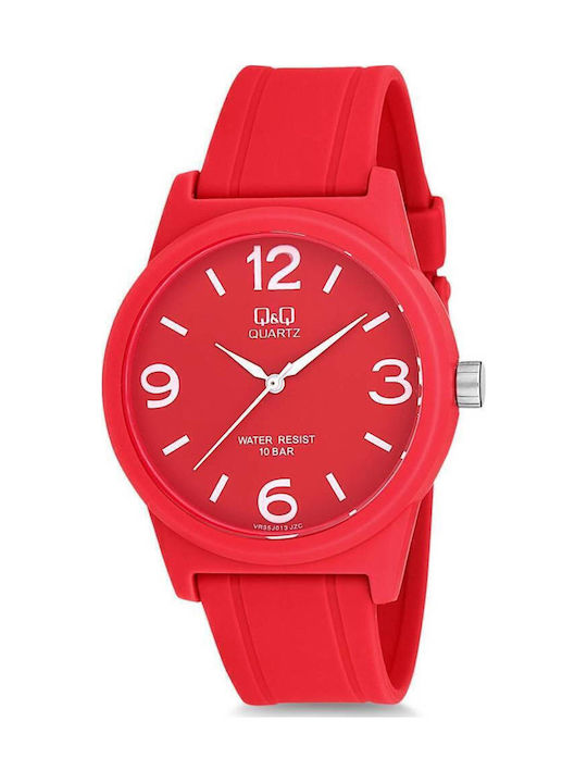 Q&Q Herrenuhr Batterie mit Rot Kautschukarmband