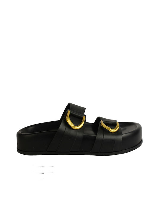 Sochic Shoes Leather Women's Flat Sandals in Black Color